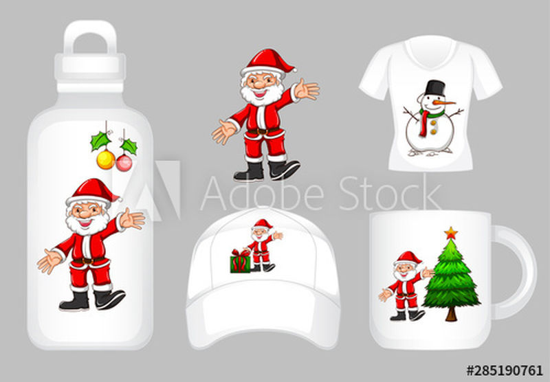 圣诞老人与圣诞插画在不同产品上的平面设计