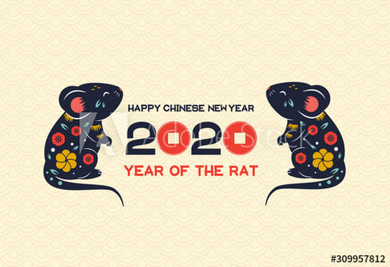 时尚模板2020与可爱的卡通白鼠-中国新年的金属老鼠-智慧老鼠2020-农历新年