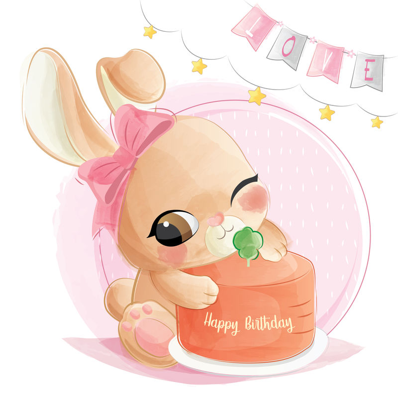 可爱的兔子和她的生日蛋糕