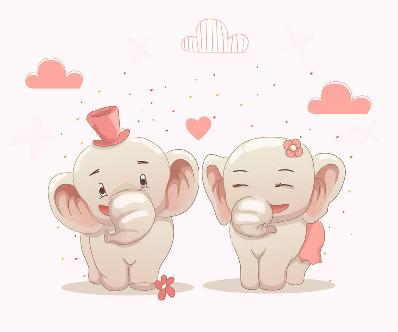 可爱的大象情侣相爱