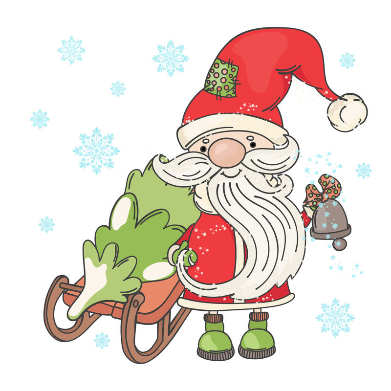 圣诞雪橇圣诞快乐卡通矢量插图集