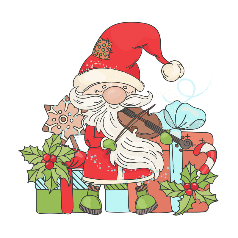 小提琴圣诞快乐音乐家矢量插图集