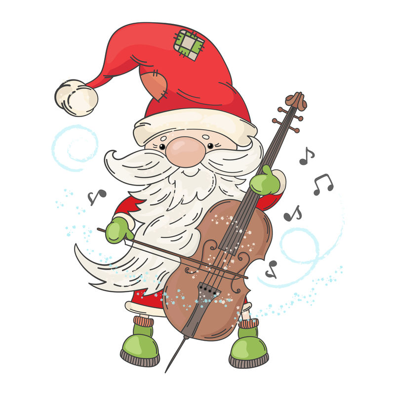 圣诞老人拉大提琴-圣诞快乐音乐家矢量插图集
