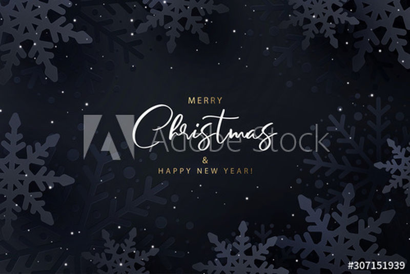 圣诞快乐-新年快乐-深色背景-闪光-剪纸风格的3d黑色雪花-最小的Xmas设计-矢量图示