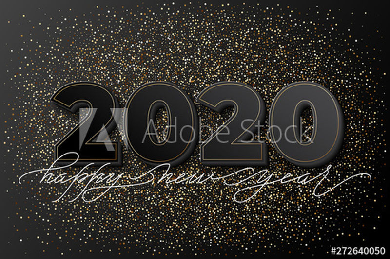 2020年新年-怪物涂鸦约会-华丽的节日符号-黑板上的版画和设计用光栅插图