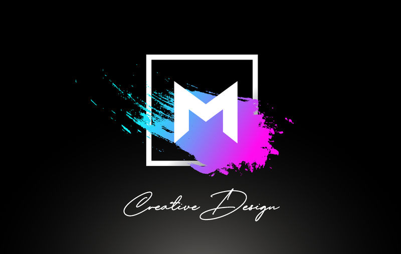 M艺术画笔字母标志设计紫蓝色矢量