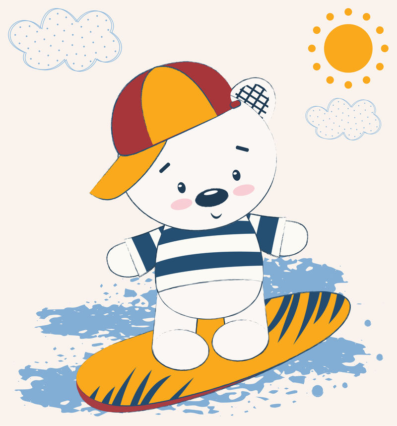 冲浪板上可爱的泰迪熊