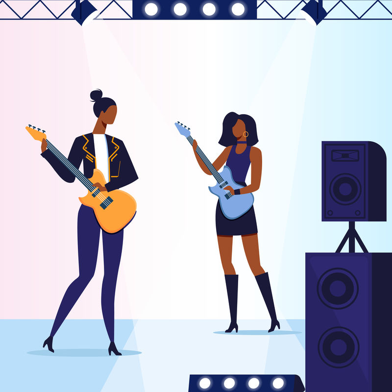 女吉他手表演演示向量