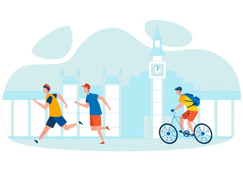 城市自行车旅游卡通插图矢量
