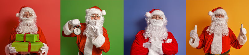 圣诞快乐-节日快乐！明亮色彩背景下的圣诞老人