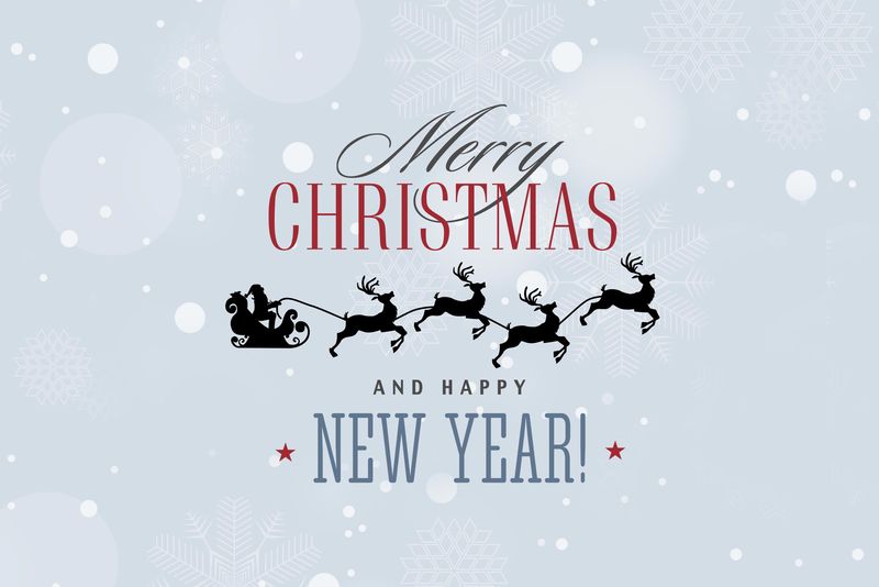 圣诞快乐和新年快乐贺卡印刷传单模板与字母-海报、卡片、标签、横幅和驯鹿图案-矢量图示
