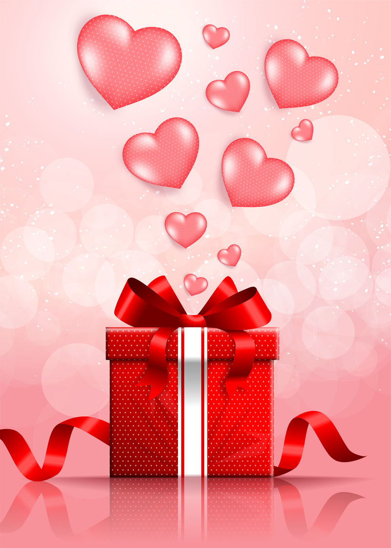 情人节礼品盒-销售横幅模板-红白相间的心形图案-背景上有字母-标签海报设计矢量小册子