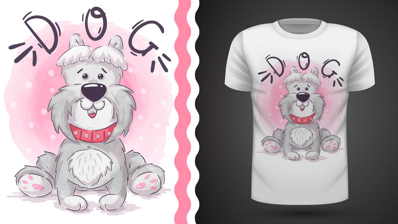 可爱的小狗-印花t恤的创意。