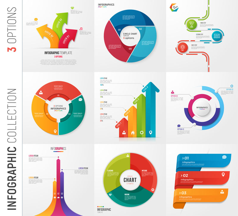 3个选项向量模板的信息图形集合