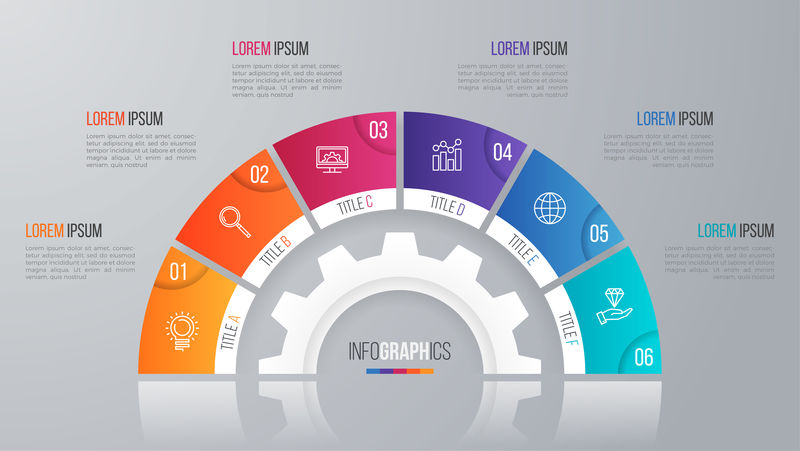 信息图形6选项的矢量圆图模板。