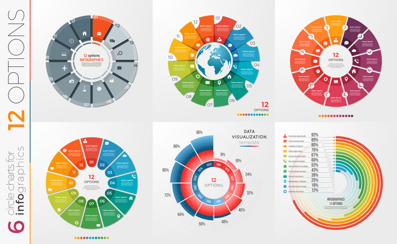 集合6个矢量圆图模板12个选项。