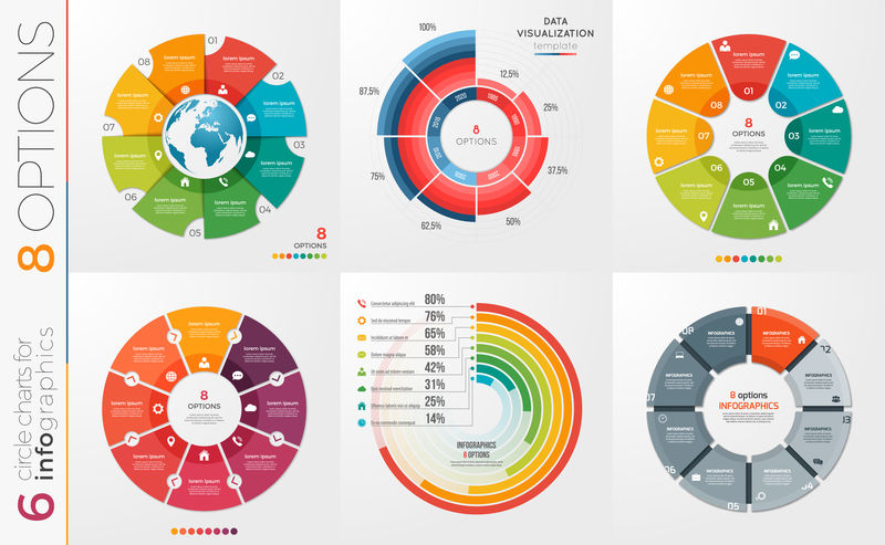 收集6个矢量圆图表模板8个选项。