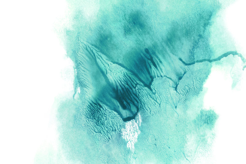 蓝水画框-抽象水彩画手绘插图-天青水花-白色背景