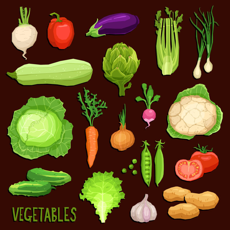 一套深色背景的新鲜蔬菜-健康有机食品收藏