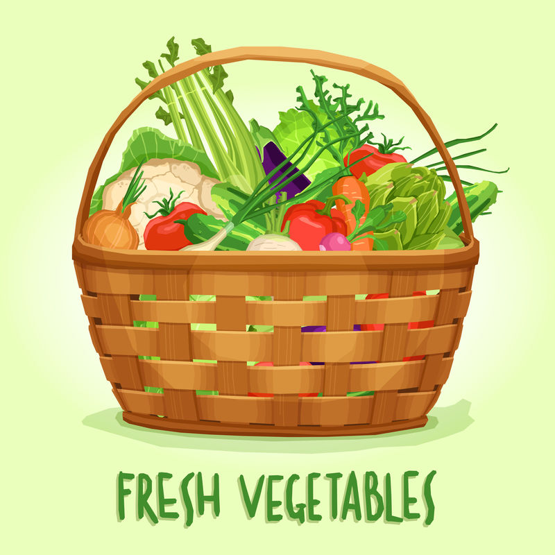 带新鲜蔬菜的篮子-矢量图