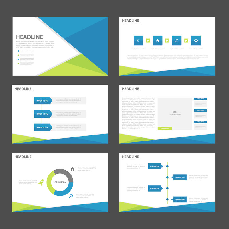蓝绿色演示模板信息图形元素小册子传单营销广告的平面设计集