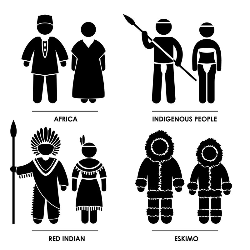 非洲土著人红色印度爱斯基摩人男女老少传统服饰服饰图标标志象形图