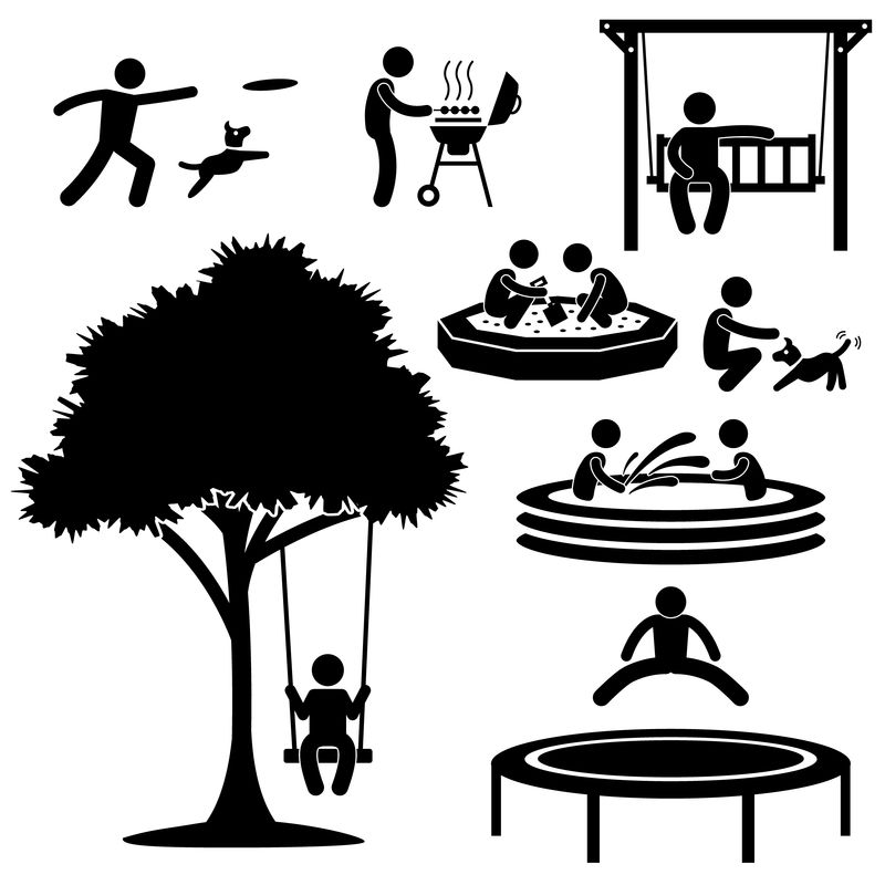 人民儿童家园花园公园操场后院休闲娱乐活动大棒人物象形图标