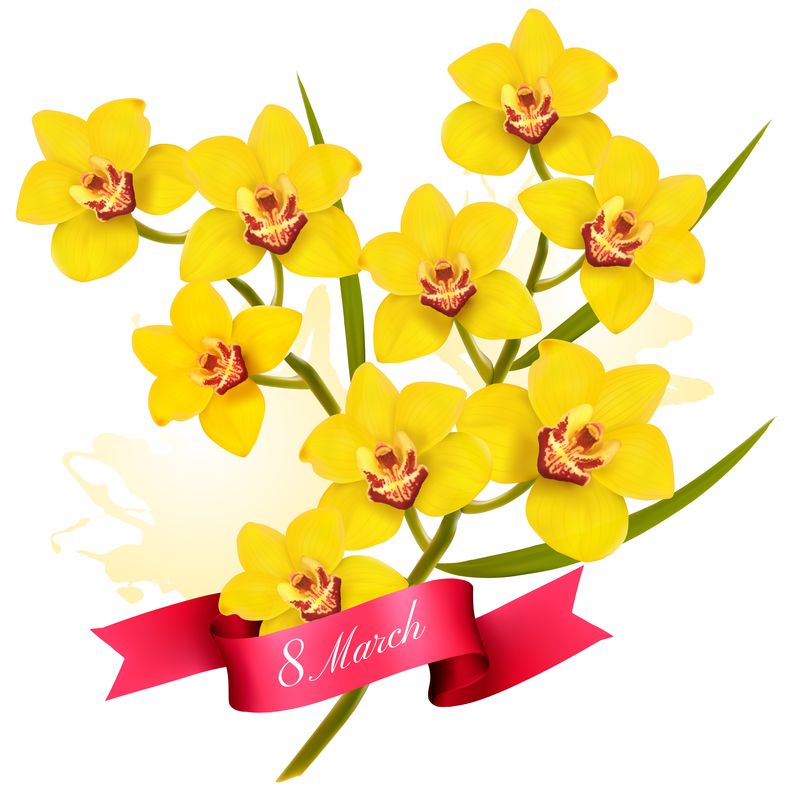 3月8日插图。节日黄色花朵背景。维克托