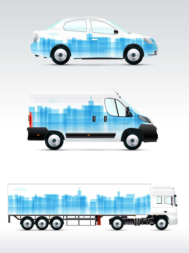 交通广告设计蓝色模板装饰图标集孤立矢量插图