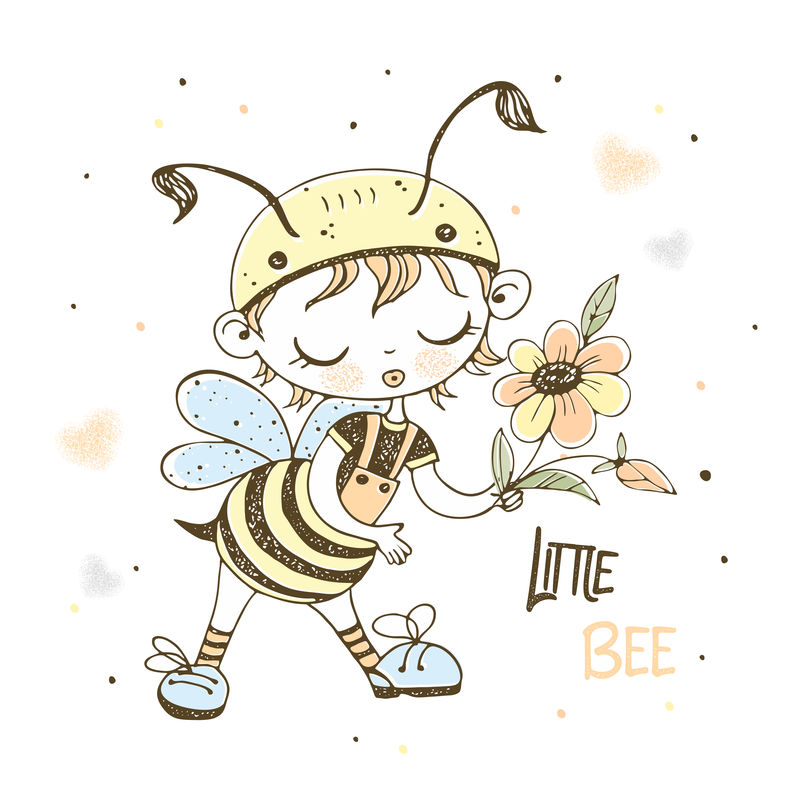一个穿着有趣的小蜜蜂服装的可爱的小男孩。矢量