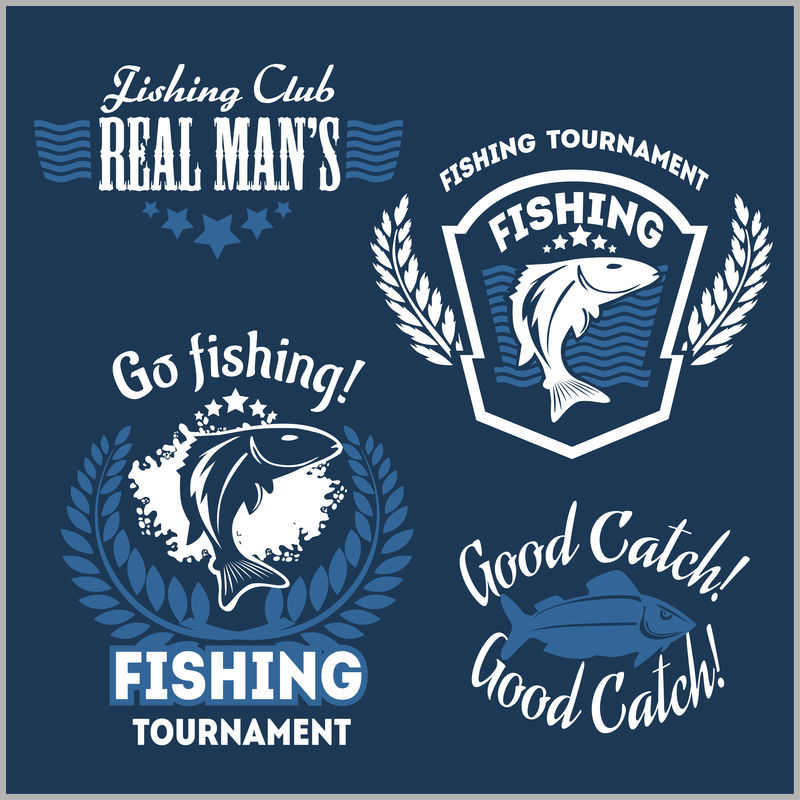 钓鱼标志、徽章和设计元素