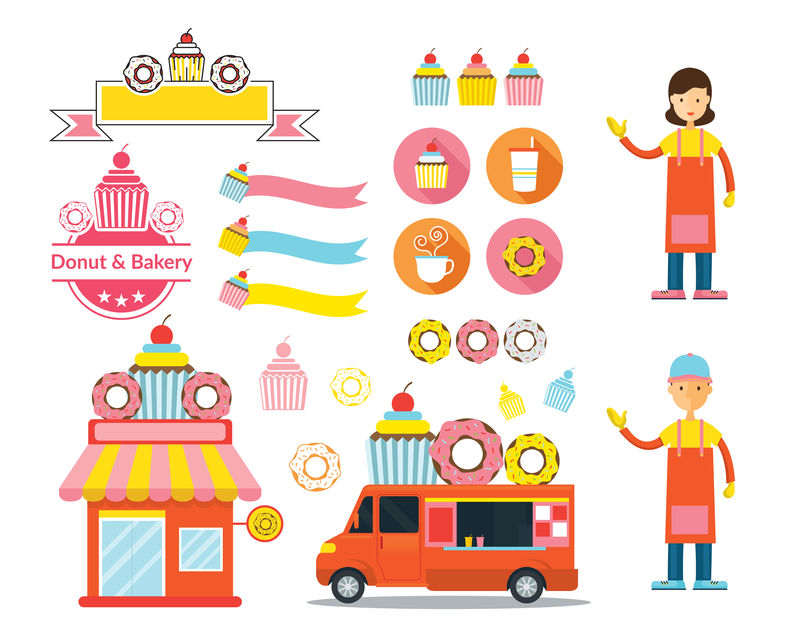 甜甜圈和面包店图形元素
