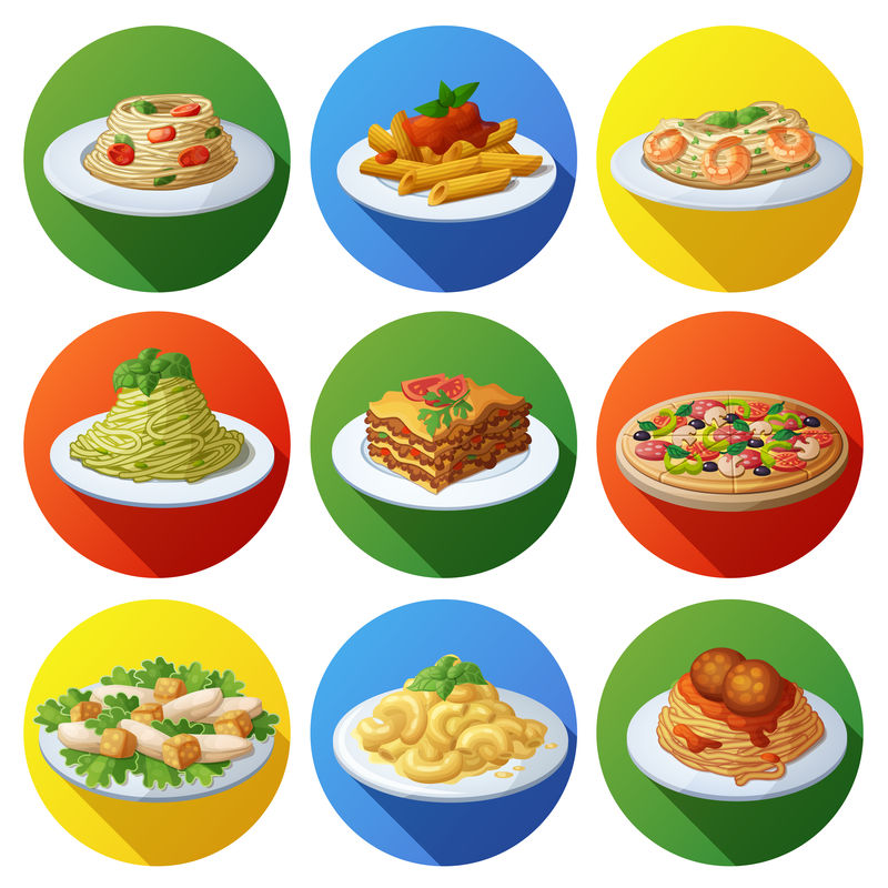 一组食物图标。意大利菜