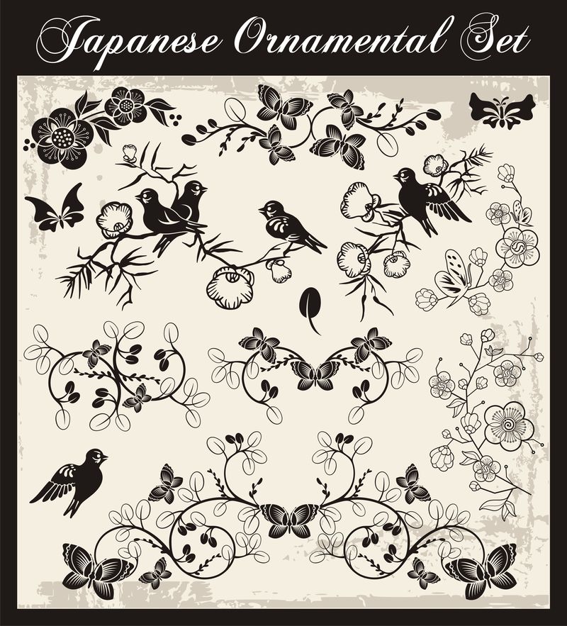 日本传统装饰品和东方装饰设计的矢量集。