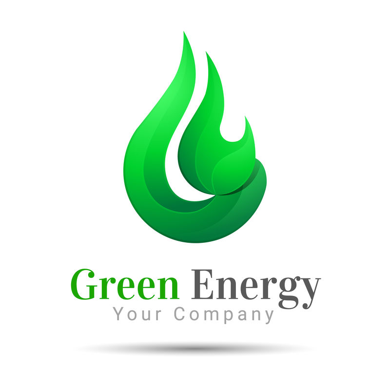 火焰明亮绿色能源标志模板。矢量商务图标。公司品牌标识设计说明。创造性的抽象概念。