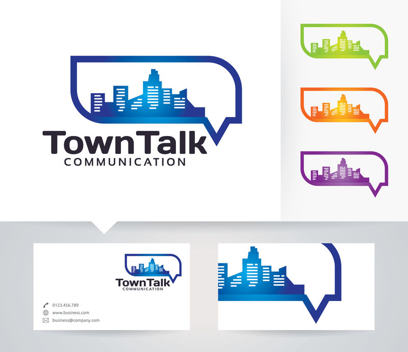 城镇谈话-城市-建筑-聊天-交流-建筑-谈话-矢量徽标模板
