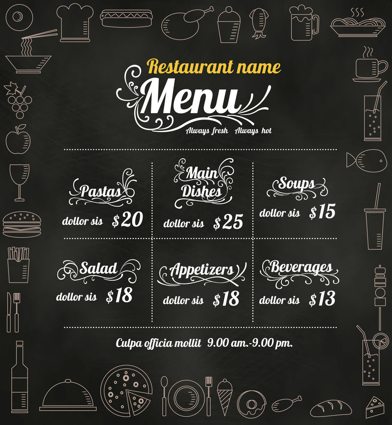 以黑板为背景向量的餐饮菜单设计