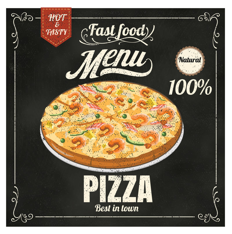 餐厅快餐菜单披萨上黑板矢量格式EPS