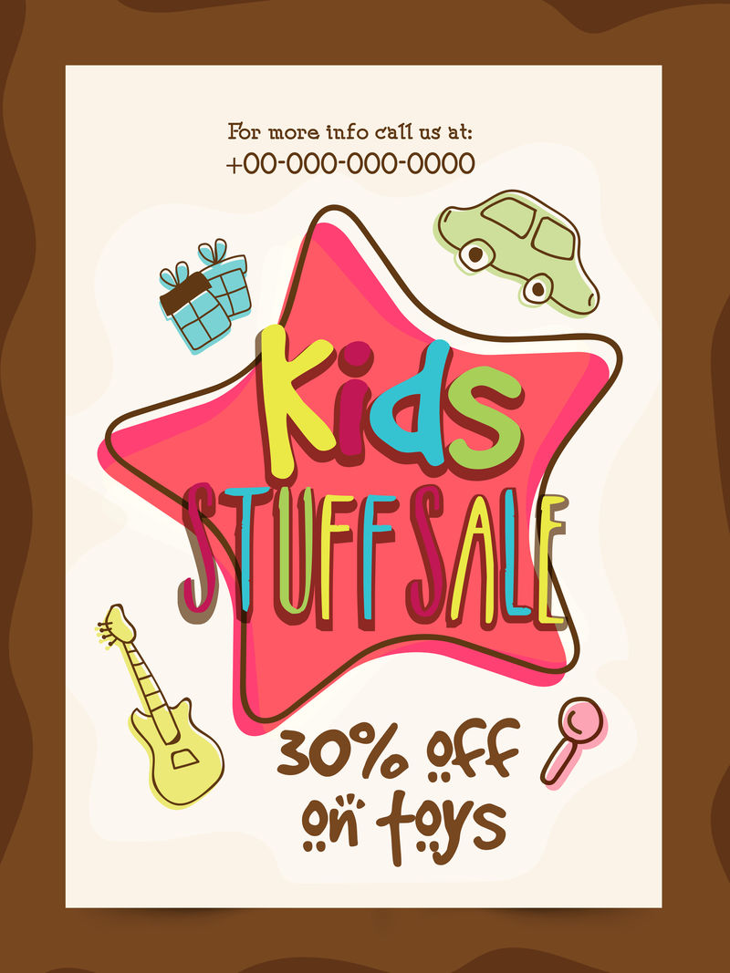 儿童用品销售横幅-销售海报-销售传单-销售矢量-玩具、矢量插图可享受30%的折扣