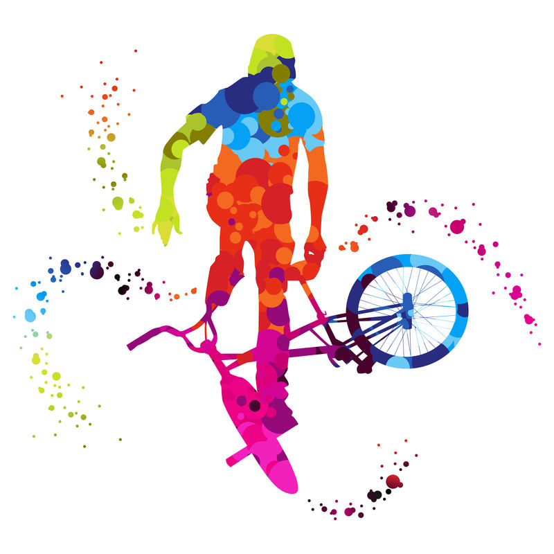 在自行车游戏中以极快的速度视觉绘制自行车-在白色背景上以彩色优美的设计风格进行矢量演示-锻炼运动理念