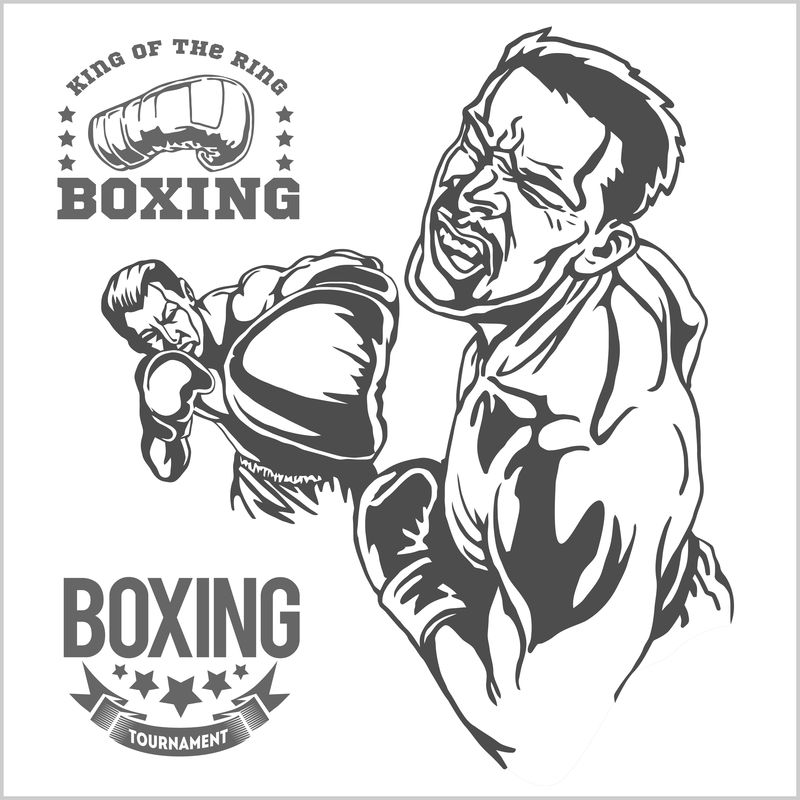 两个拳击手之间的比赛-单色插图。