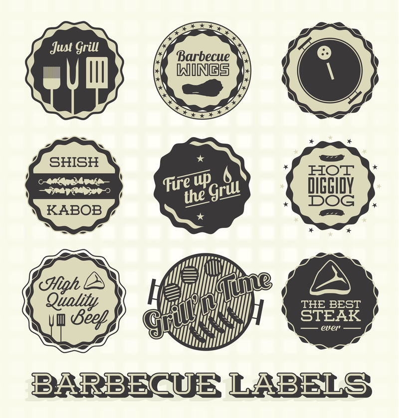 矢量集：复古烧烤标签和图标