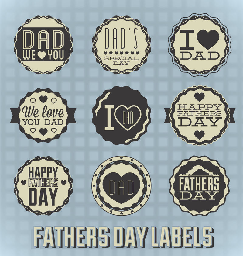 矢量集：复古快乐父亲节标签和图标