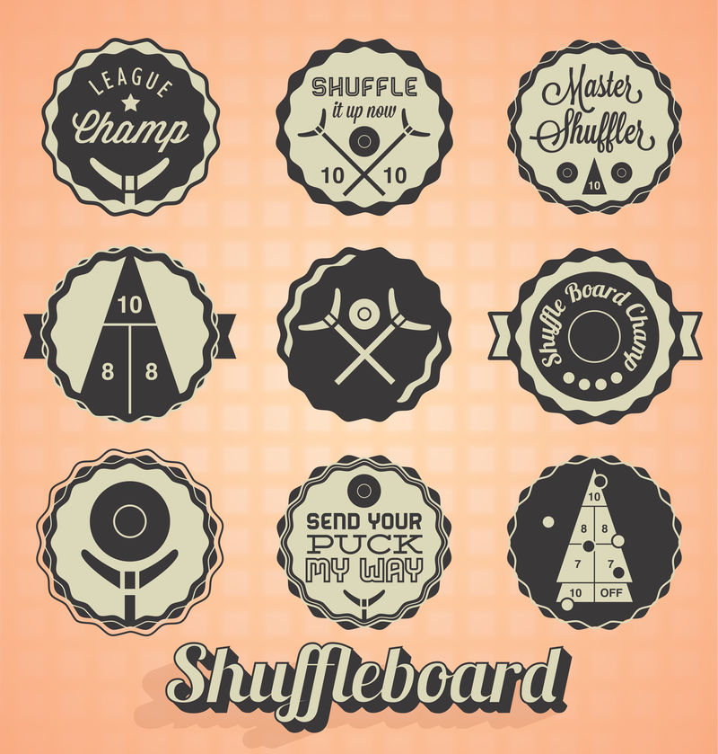 矢量集：复古Shuffleboard标签和图标