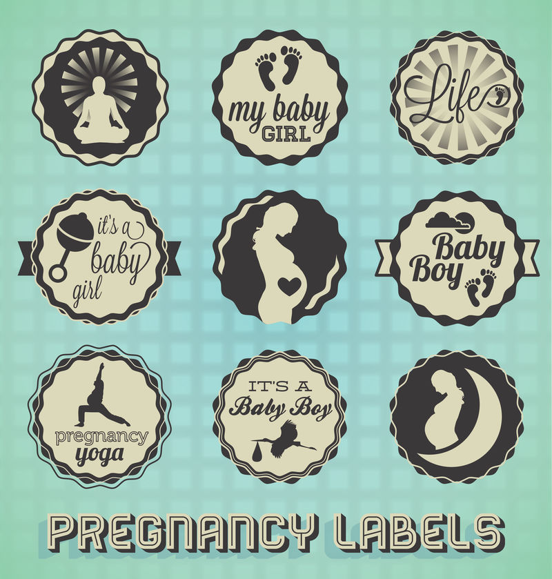 向量集：老式妊娠标签和图标