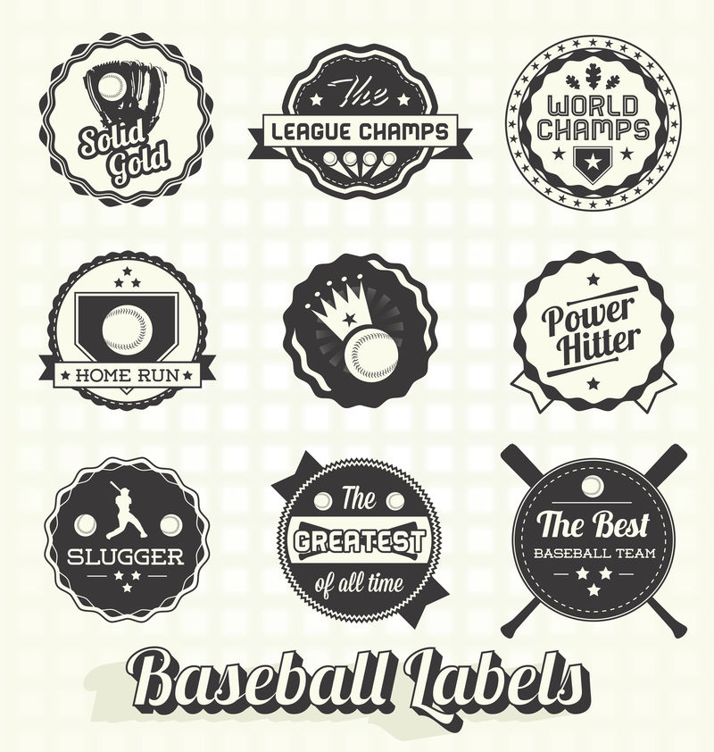 矢量集：复古棒球冠军标签和图标