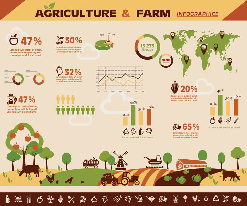 农业和农业信息图形，矢量图标收集