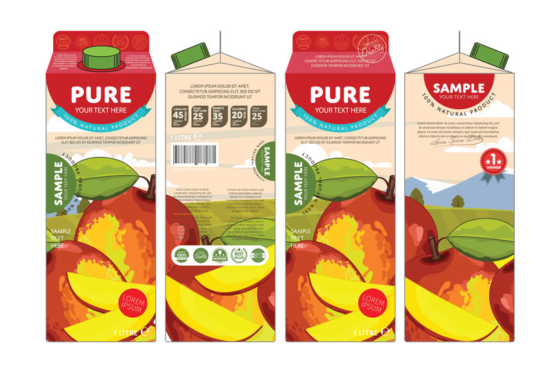 芒果汁模板包装设计矢量图-白底隔离芒果汁包装布局图