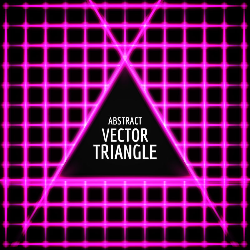 霓虹三角矢量-文本的抽象三角形-矢量霓虹灯辉光效果