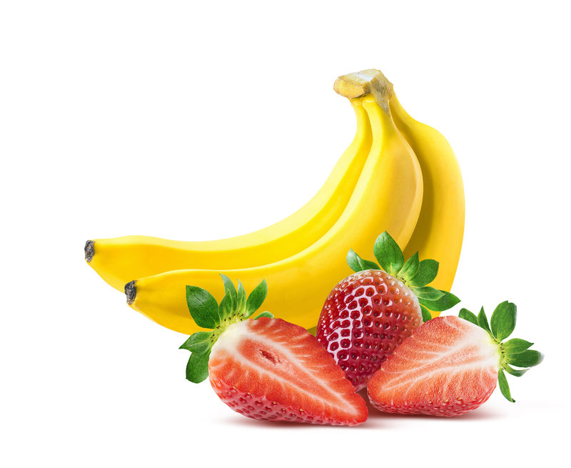 白色背景下分离的香蕉草莓成分